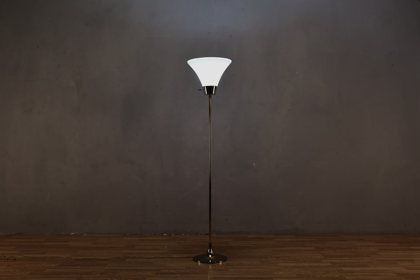 Brass & White Plastic Torchiere Floor Lamp