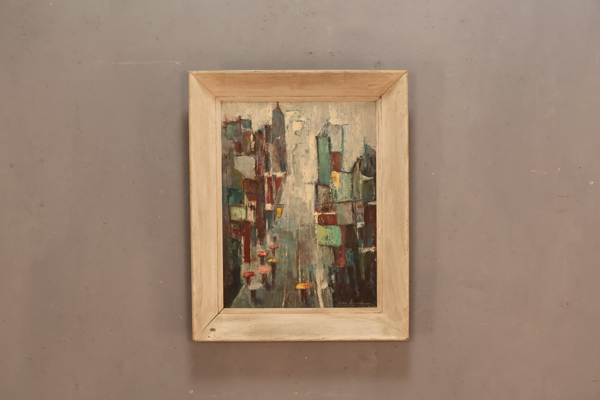 Mid Century "Downtown Downpour" Painting