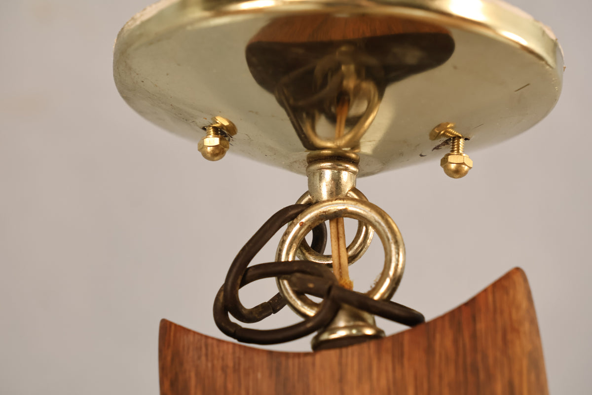 Mid Century Walnut & Frosted Glass Chandelier