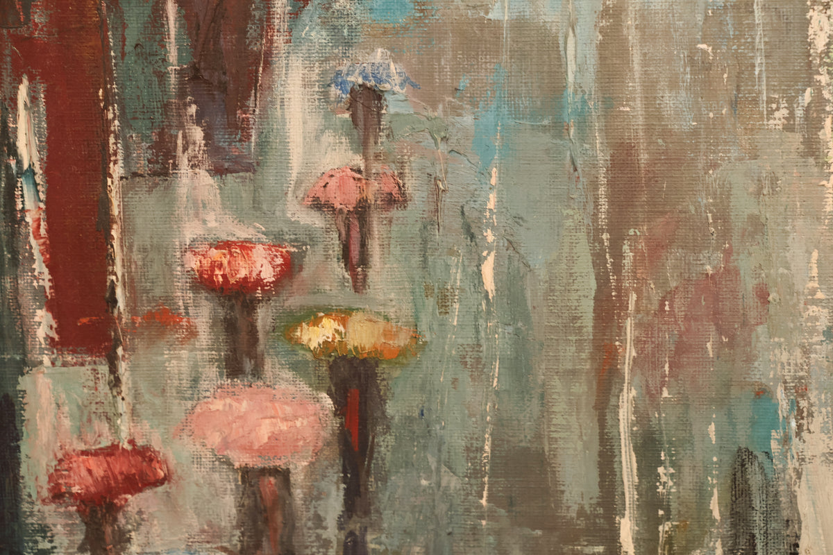 Mid Century "Downtown Downpour" Painting