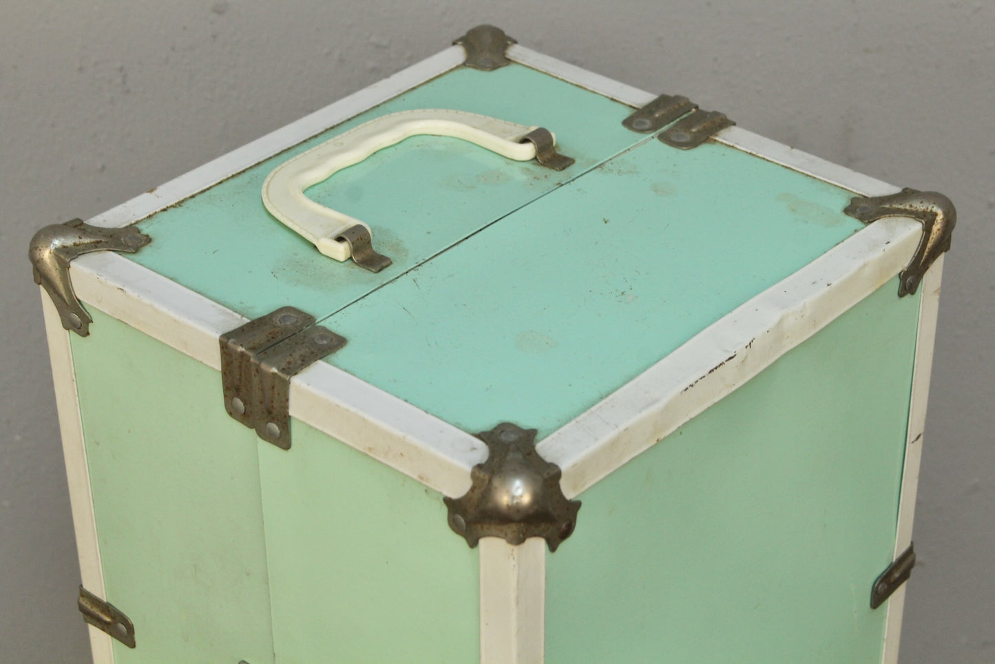 1950s Seafoam Metal Doll Trunk