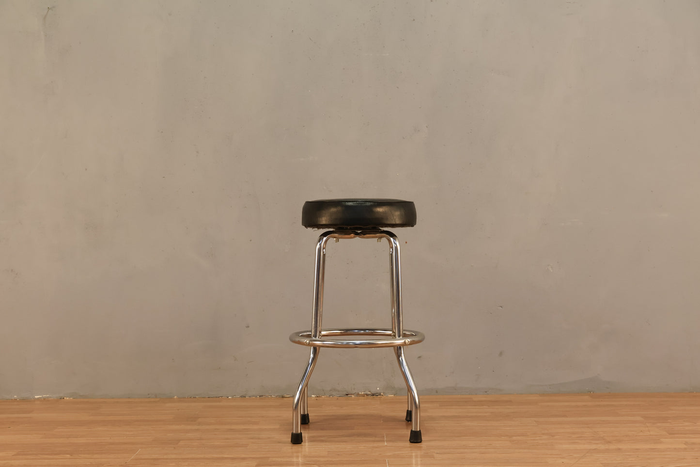 Black Leather & Steel Counter Stool