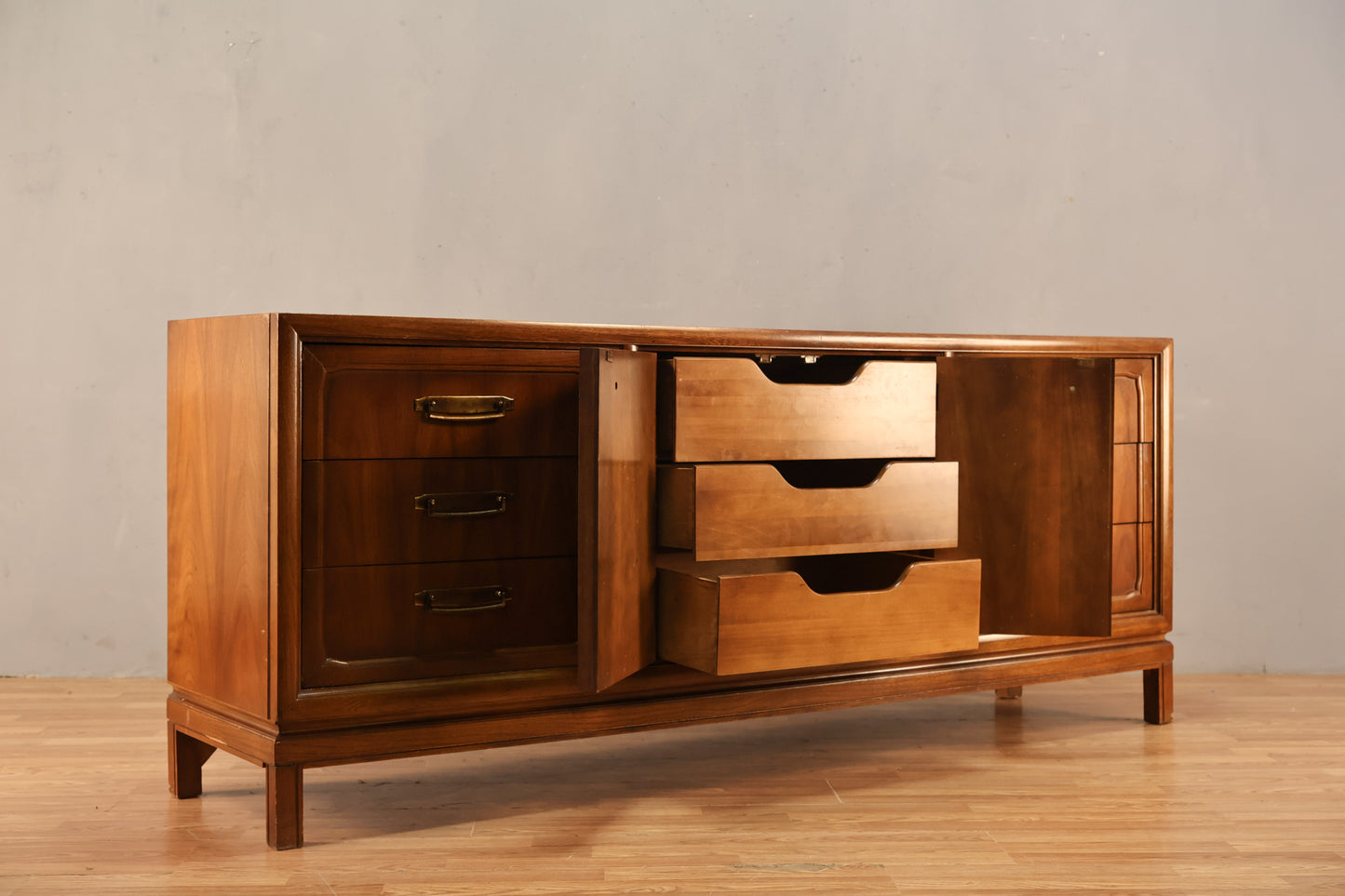 Mid Century Paneled 9-Drawer Credenza
