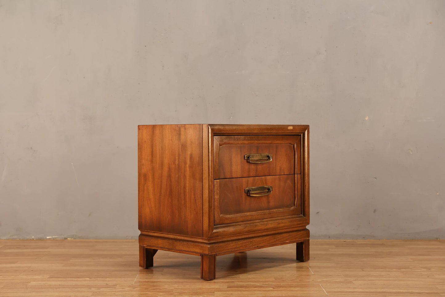 Mid Century Paneled 2-Drawer Nightstand