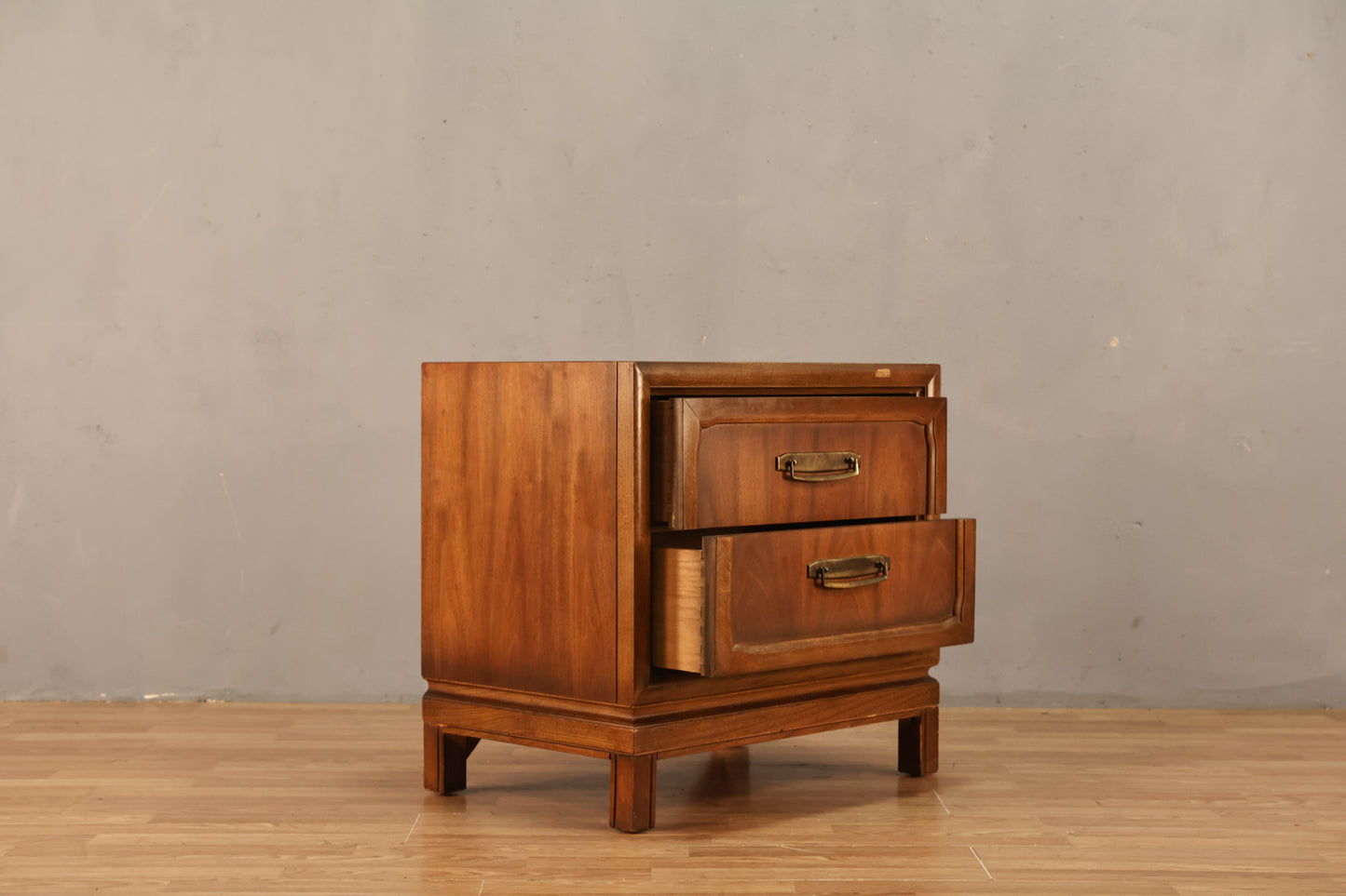 Mid Century Paneled 2-Drawer Nightstand