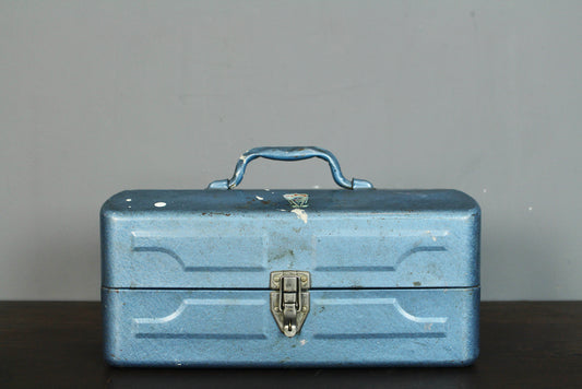 Distressed Blue Metallic Toolbox