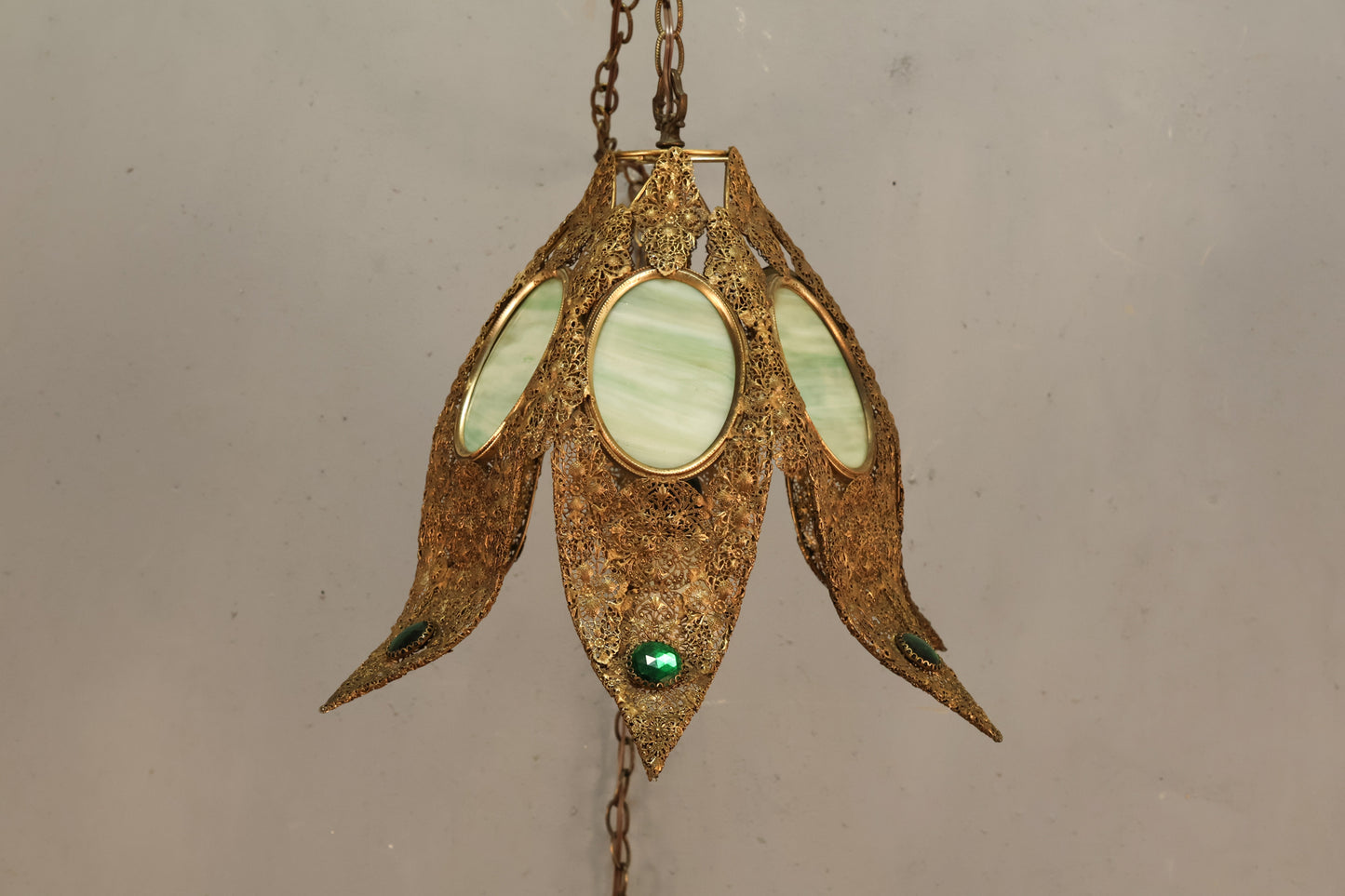 Brass & Stained Glass Tulip Swag Lamp