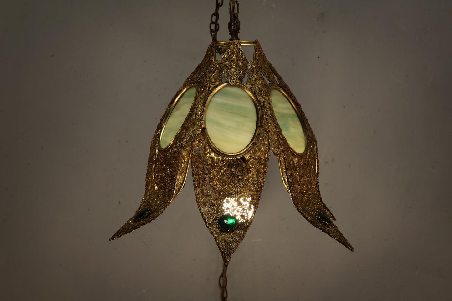 Brass & Stained Glass Tulip Swag Lamp