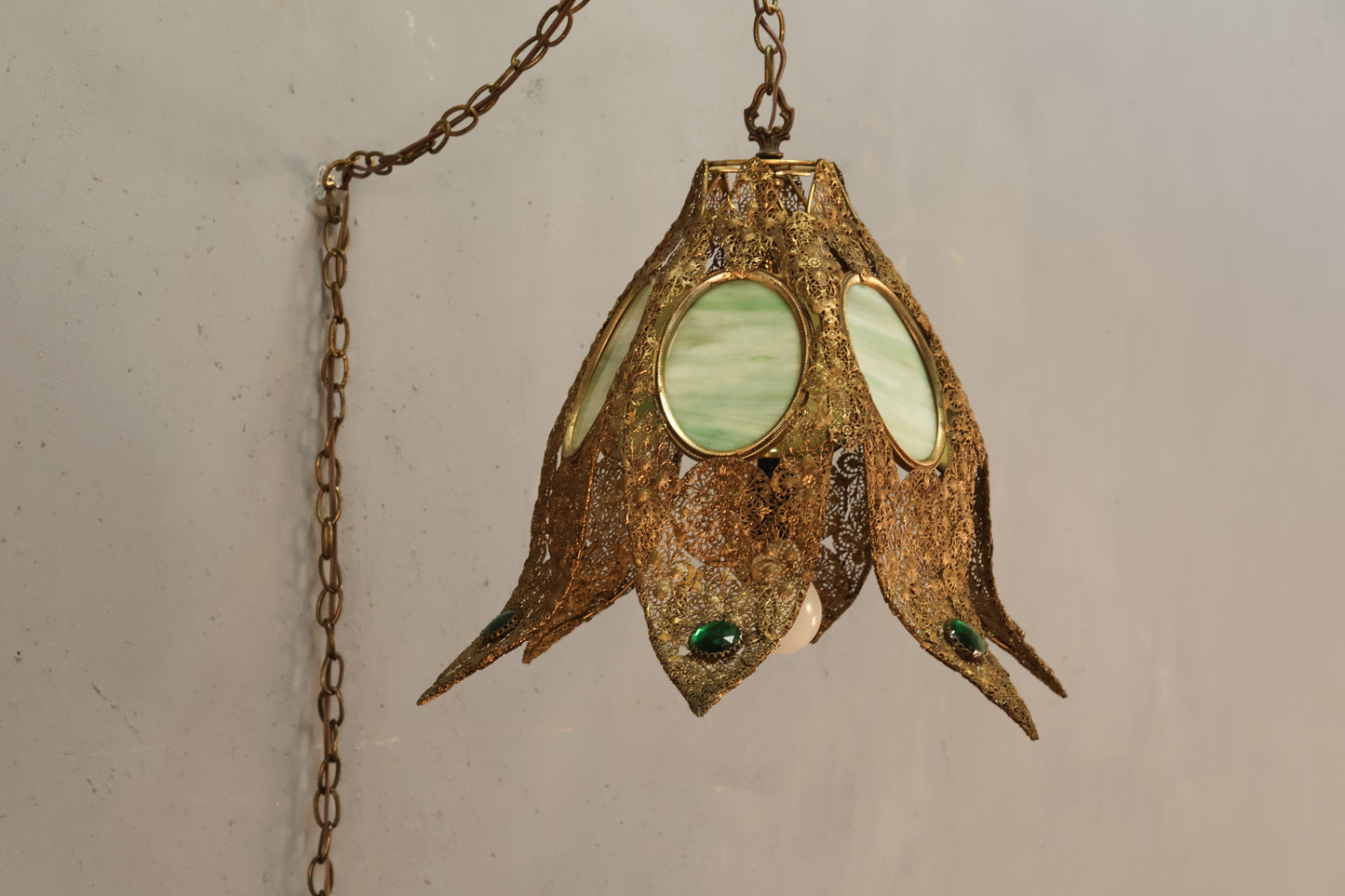 Brass & Stained Glass Tulip Swag Lamp