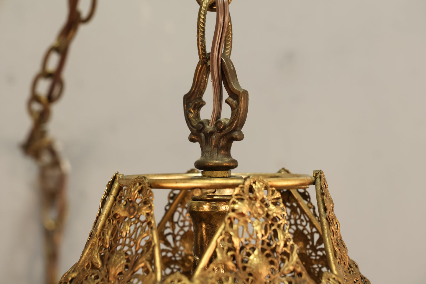 Brass & Stained Glass Tulip Swag Lamp