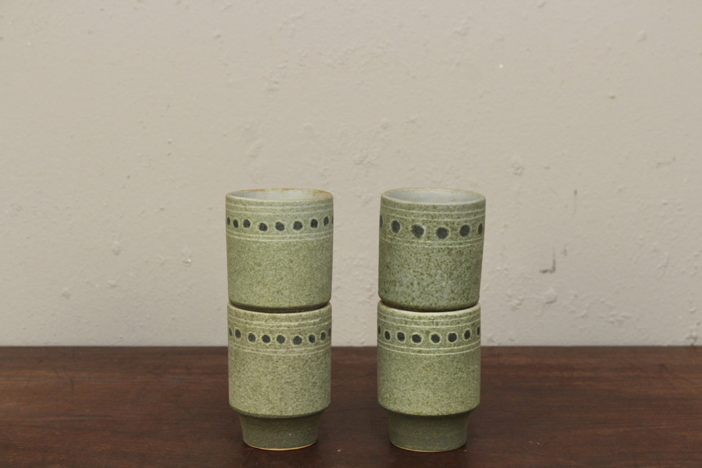 Set of 4 Italian Celadon Dot Cups