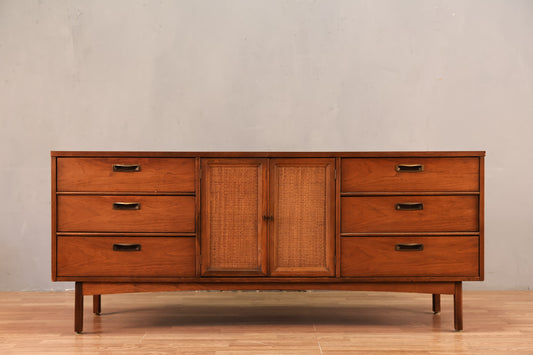 Mid Century Walnut & Laminate 9-Drawer Dresser