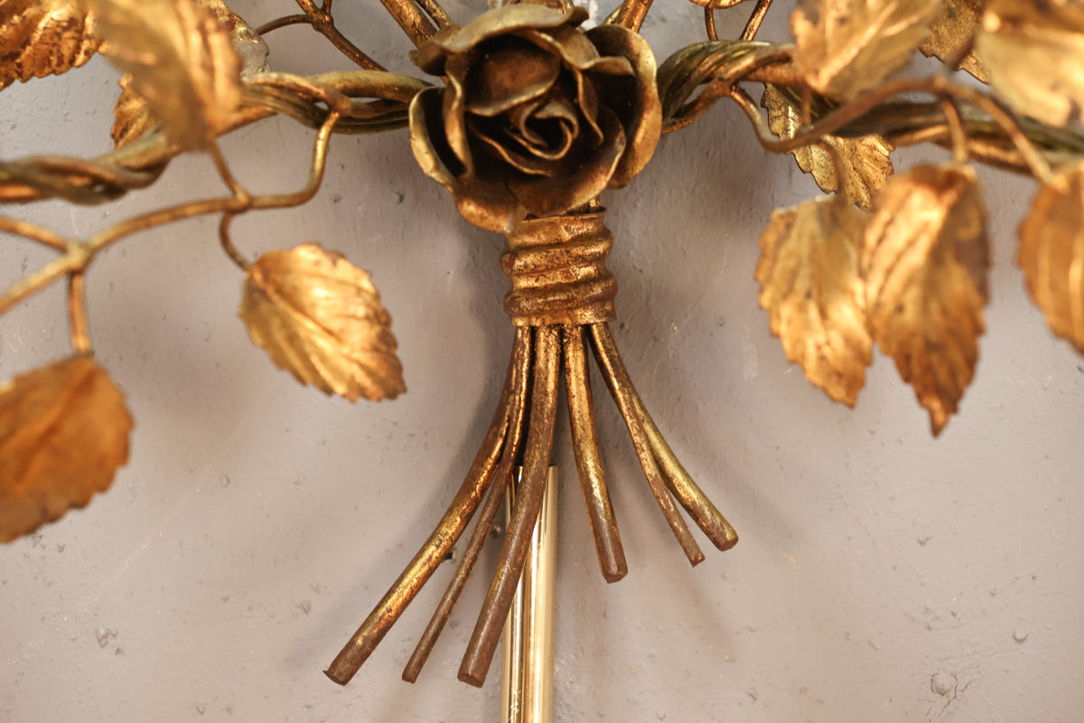 Hollywood Regency Gilt Roses Sconce - ONLINE ONLY