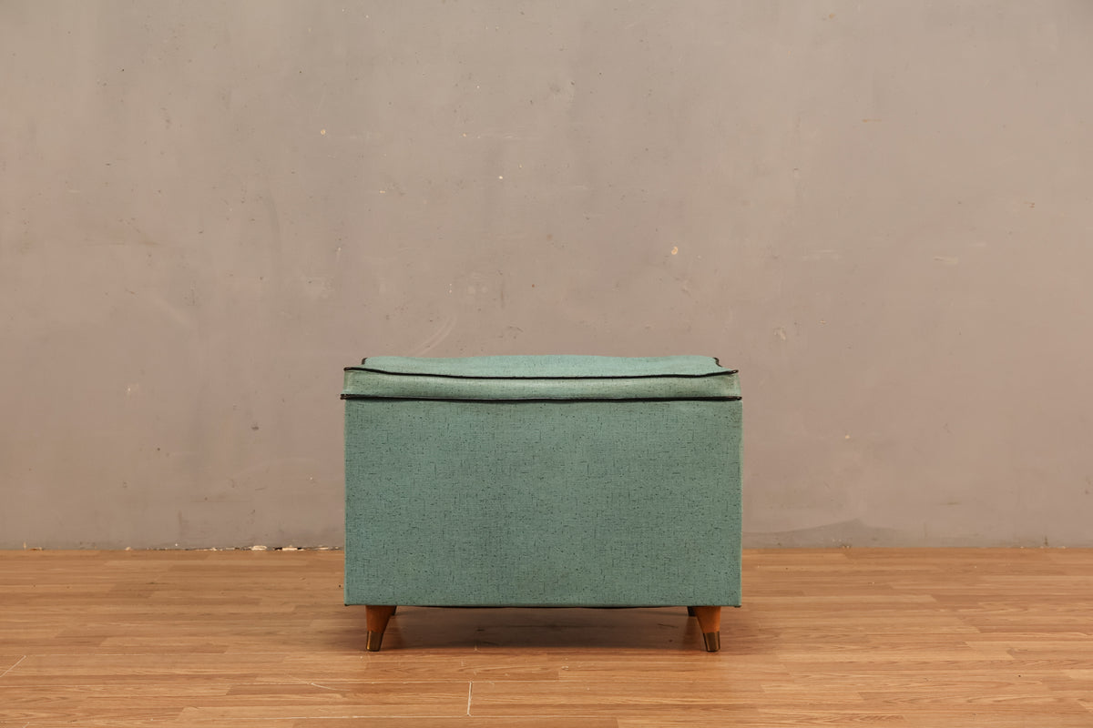 Mid Century Aqua Vinyl Storage Ottoman