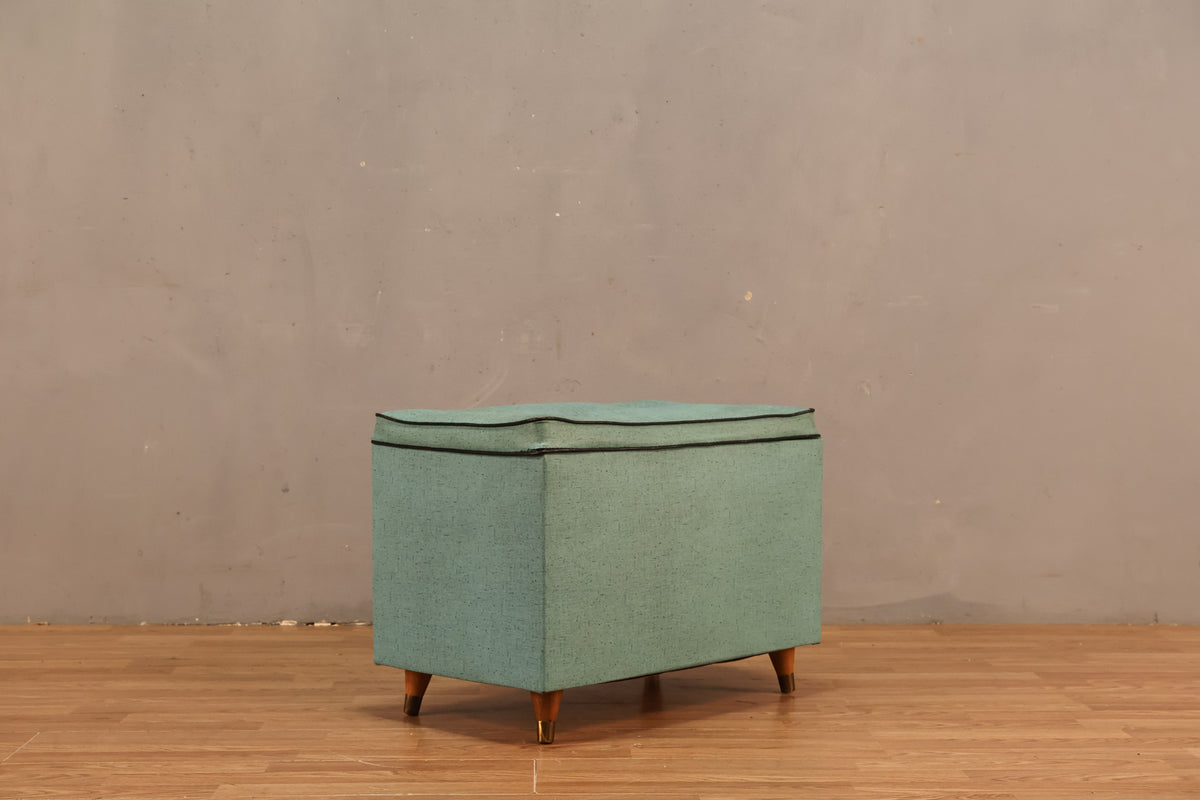 Mid Century Aqua Vinyl Storage Ottoman