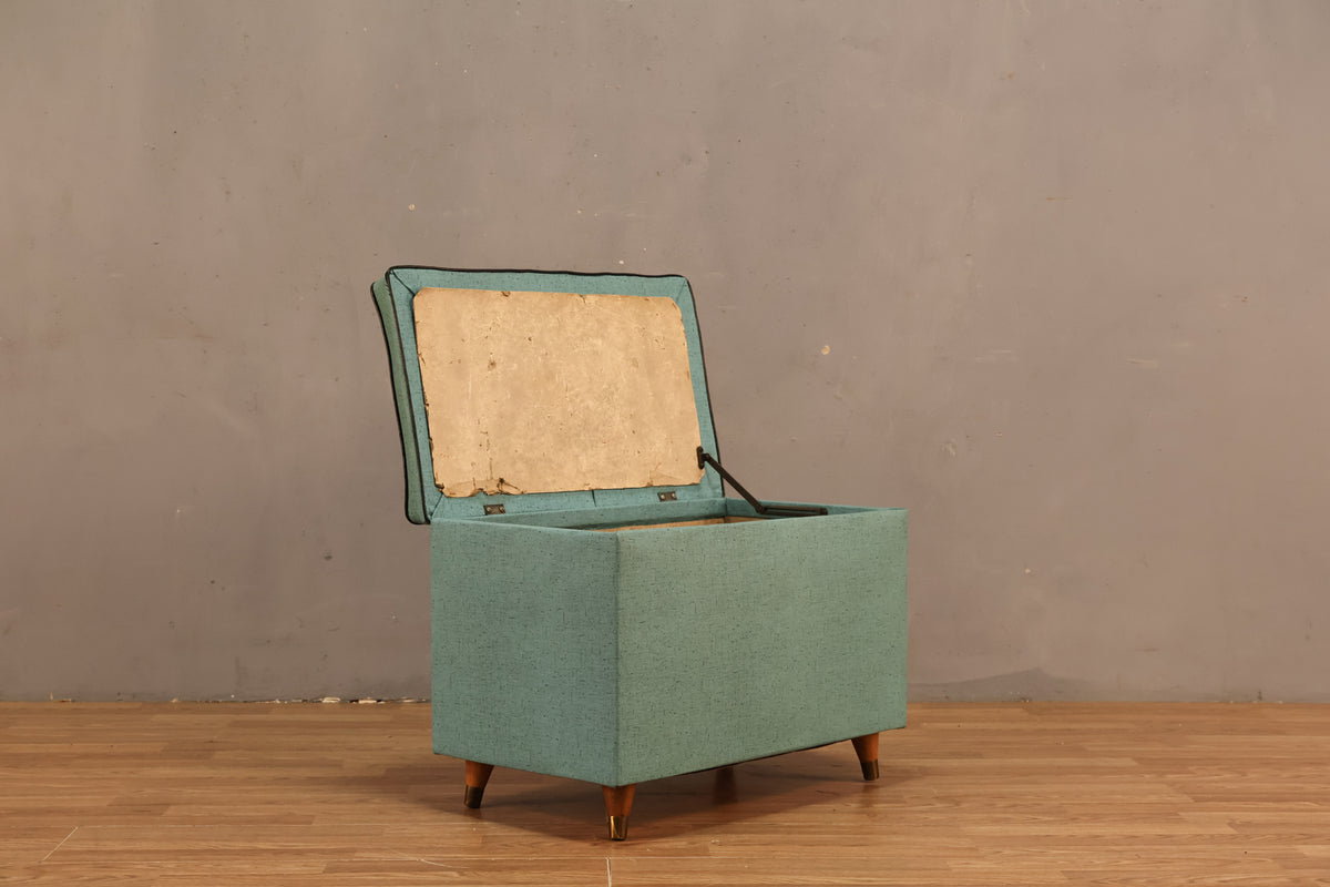 Mid Century Aqua Vinyl Storage Ottoman