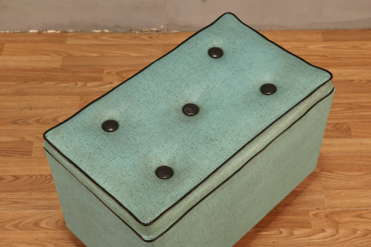 Mid Century Aqua Vinyl Storage Ottoman