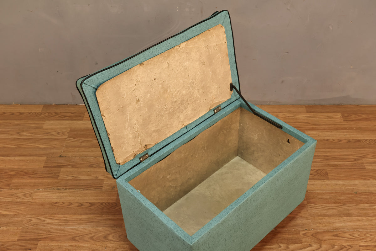 Mid Century Aqua Vinyl Storage Ottoman