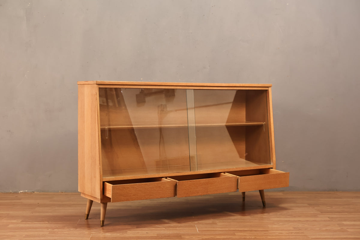 Mid Century Sable & Glass Sliding-Door Console