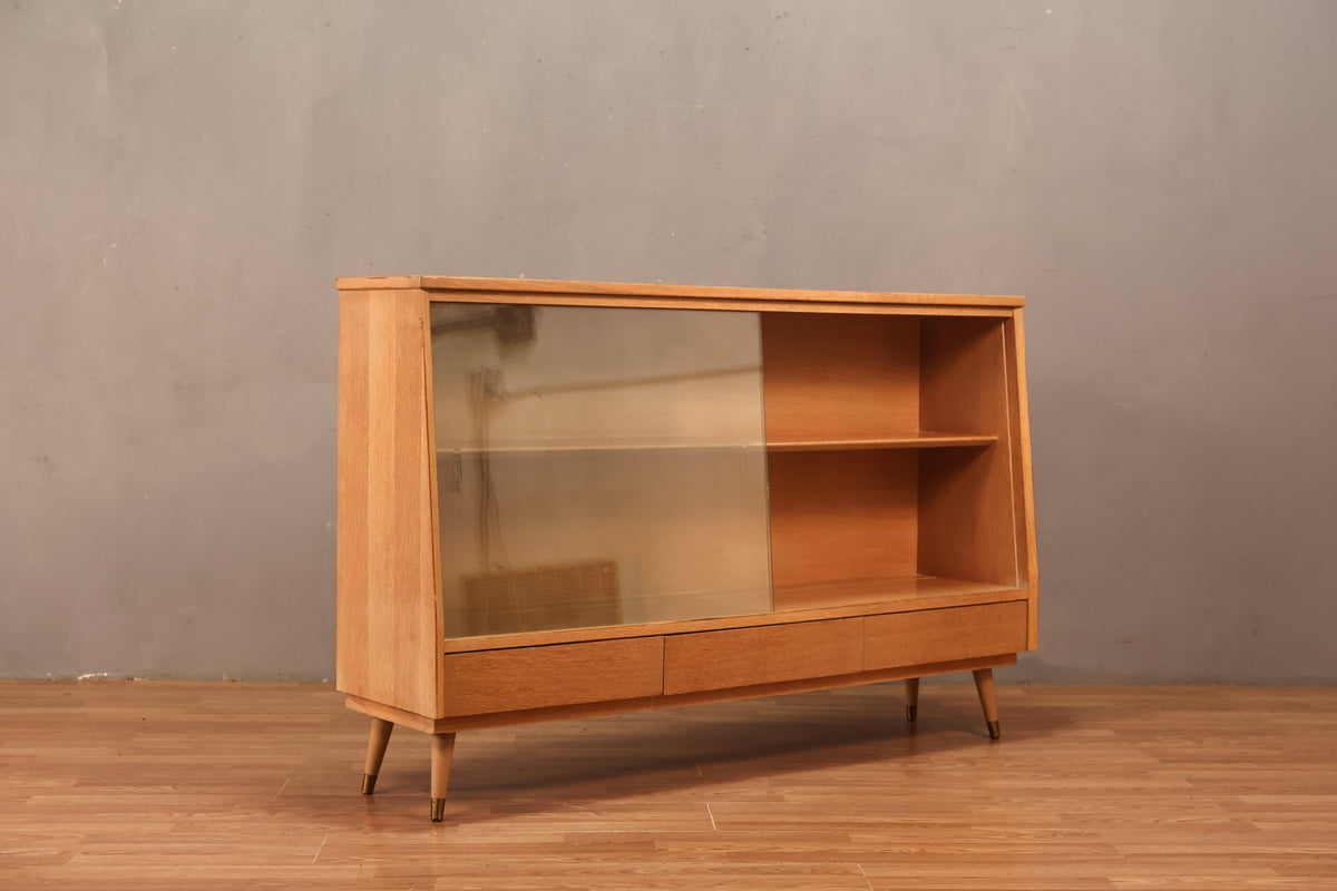 Mid Century Sable & Glass Sliding-Door Console