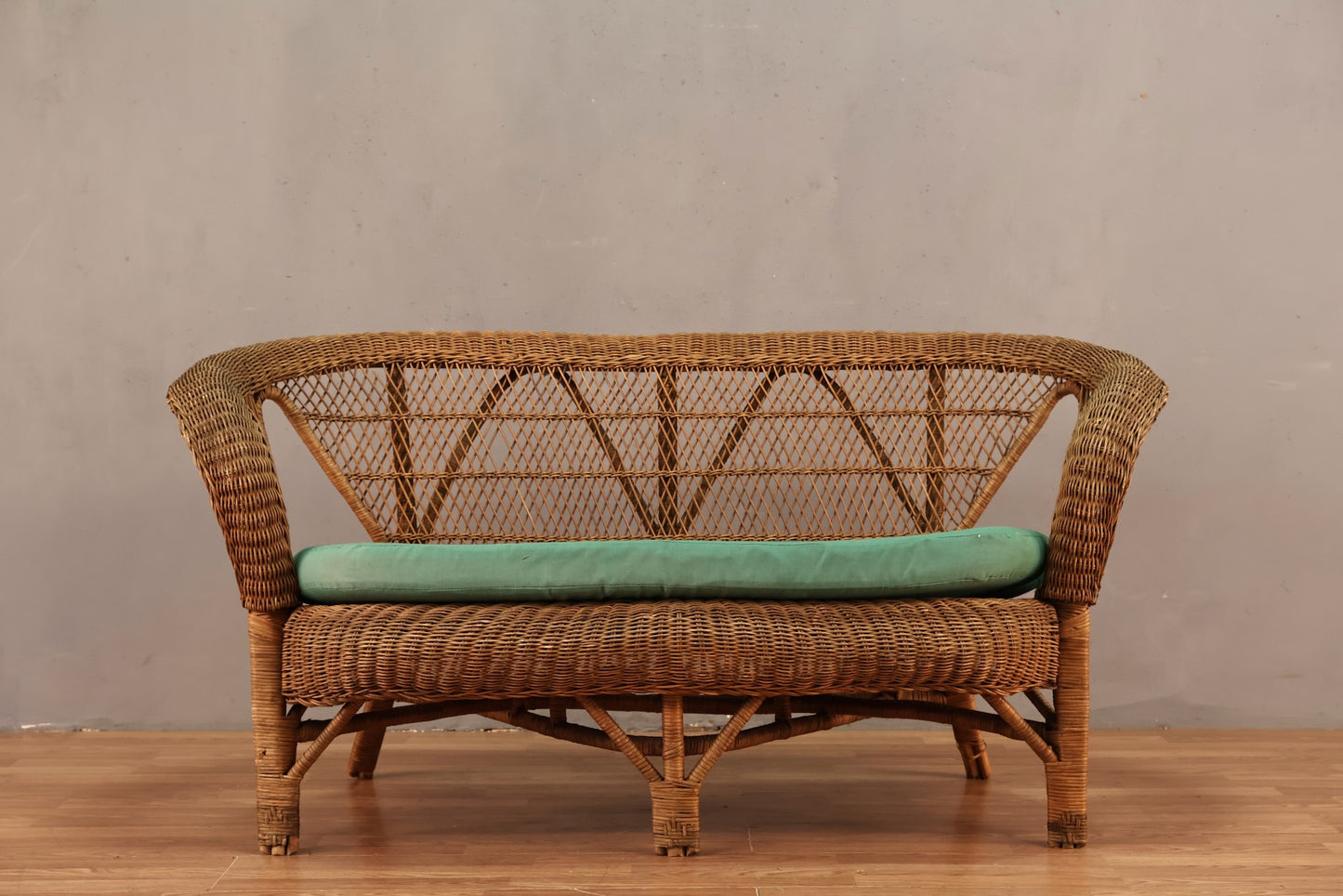 Victorian-Style Wicker & Green Loveseat - Online Only