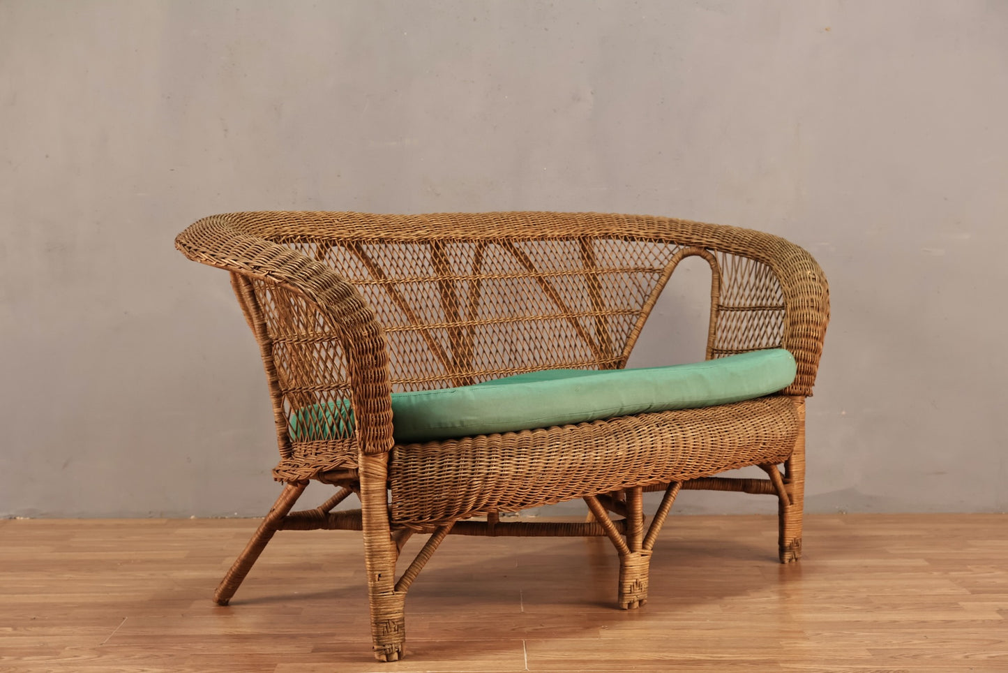 Victorian-Style Wicker & Green Loveseat - Online Only