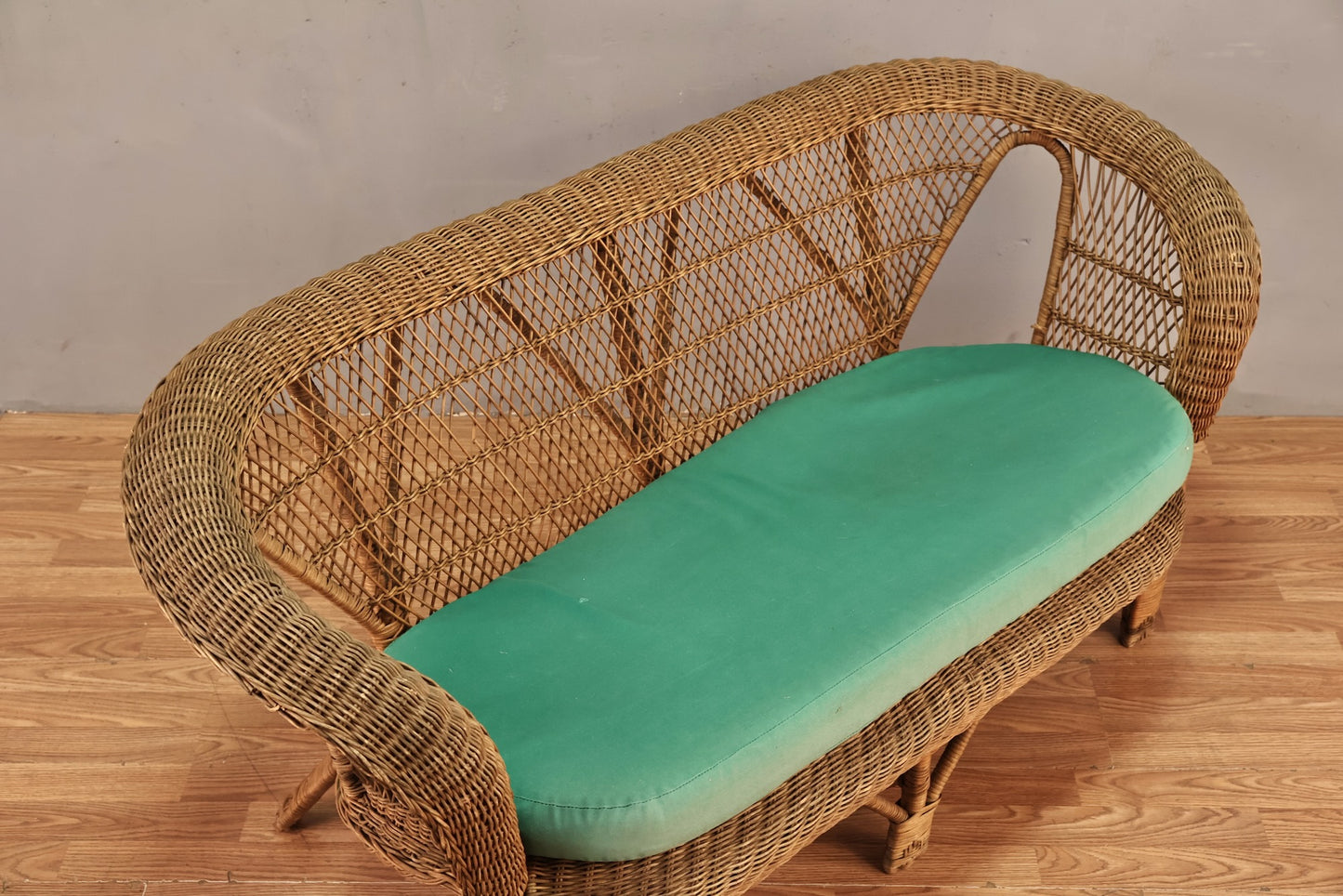 Victorian-Style Wicker & Green Loveseat - Online Only