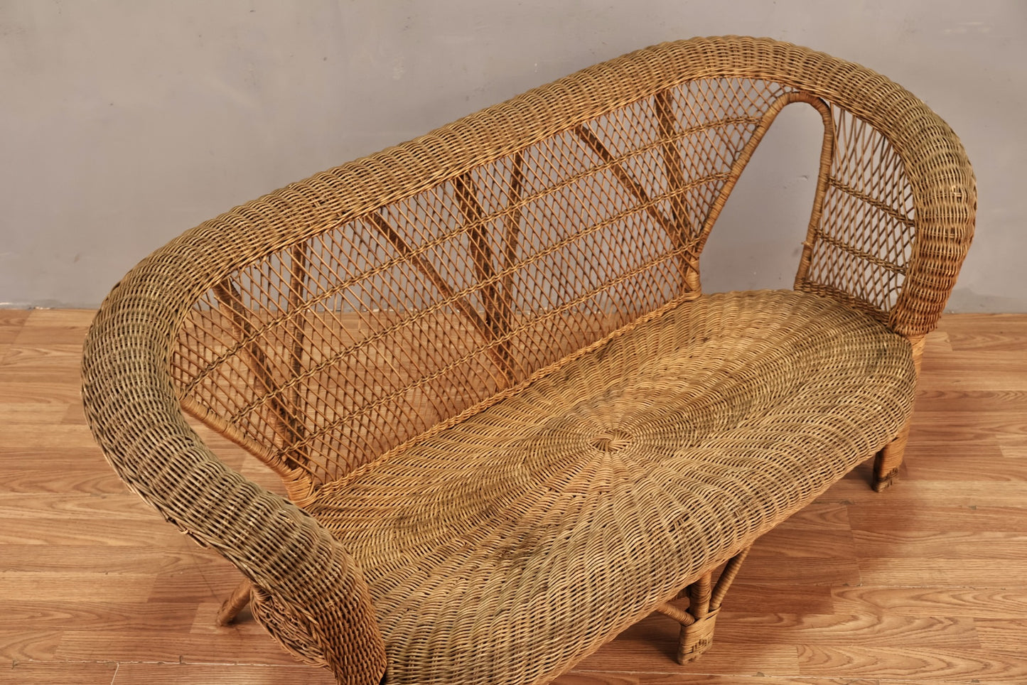 Victorian-Style Wicker & Green Loveseat - Online Only