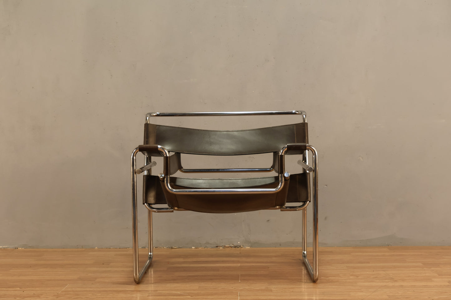 Wassily-Style Espresso Leather Accent Chair