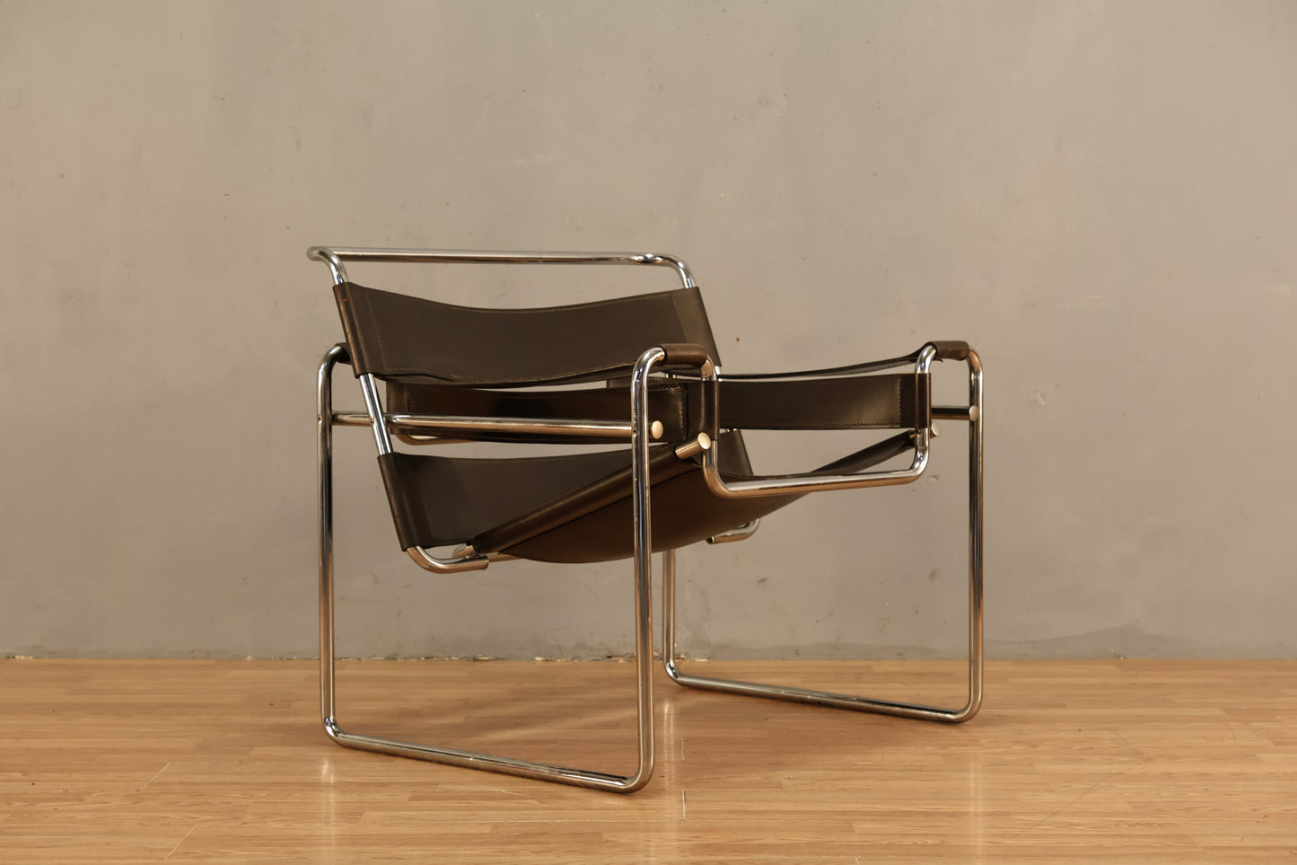 Wassily-Style Espresso Leather Accent Chair