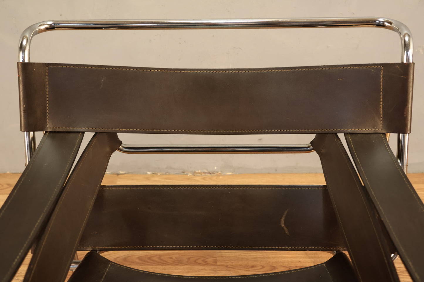 Wassily-Style Espresso Leather Accent Chair