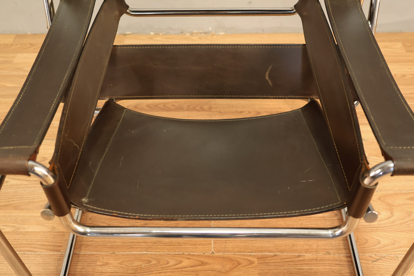 Wassily-Style Espresso Leather Accent Chair