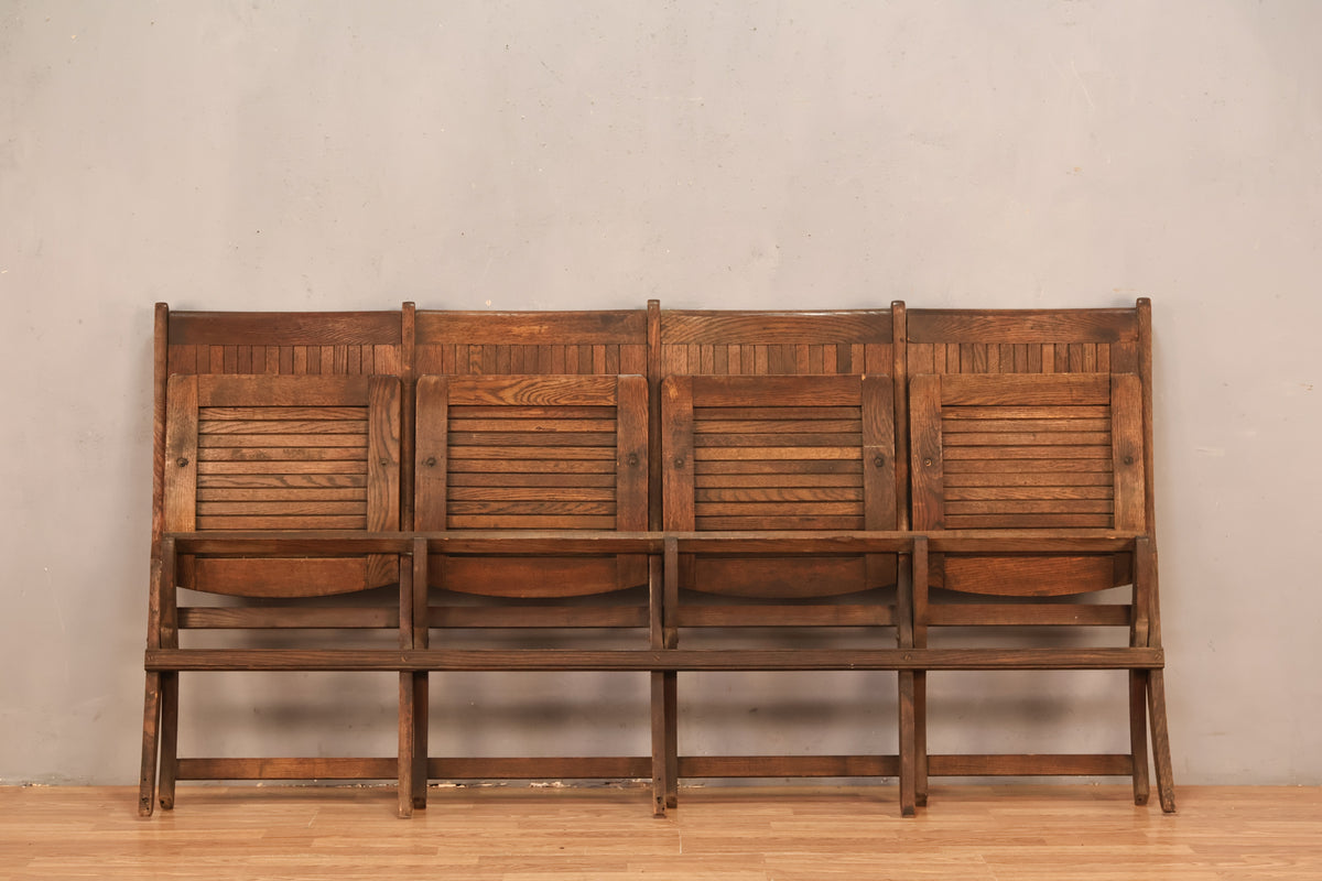 Antique Oak 4-Seat Theatre Bench - ONLINE ONLY