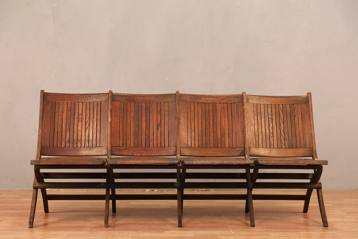 Antique Oak 4-Seat Theatre Bench B - ONLINE ONLY