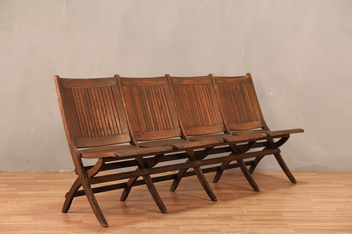 Antique Oak 4-Seat Theatre Bench B - ONLINE ONLY