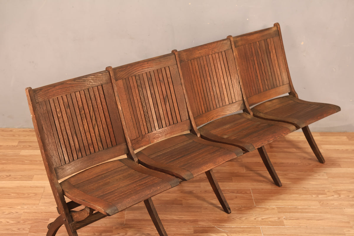 Antique Oak 4-Seat Theatre Bench B - ONLINE ONLY