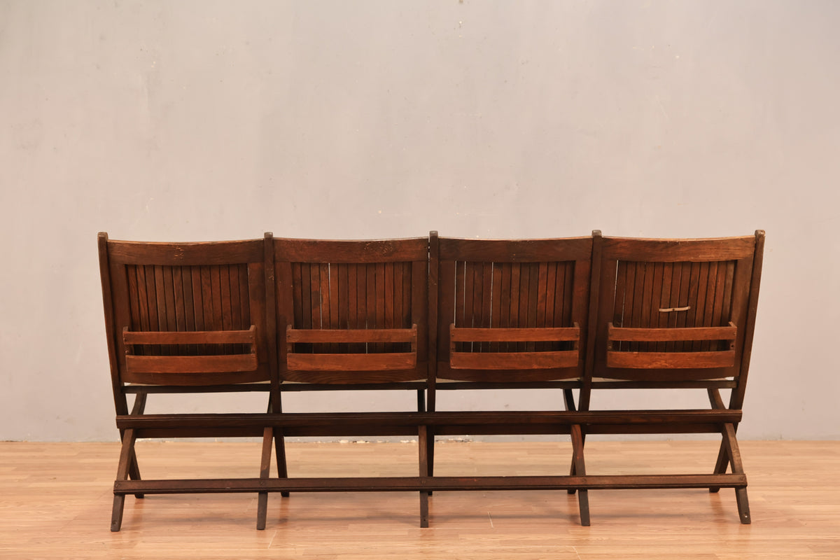 Antique Oak 4-Seat Theatre Bench B - ONLINE ONLY