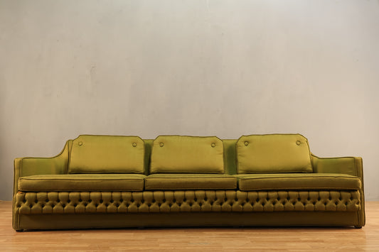 Large Chartreuse Sateen Tufted Sofa - ONLINE ONLY