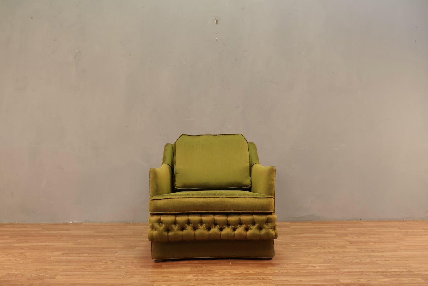 Chartreuse Sateen Tufted Armchair - ONLINE ONLY