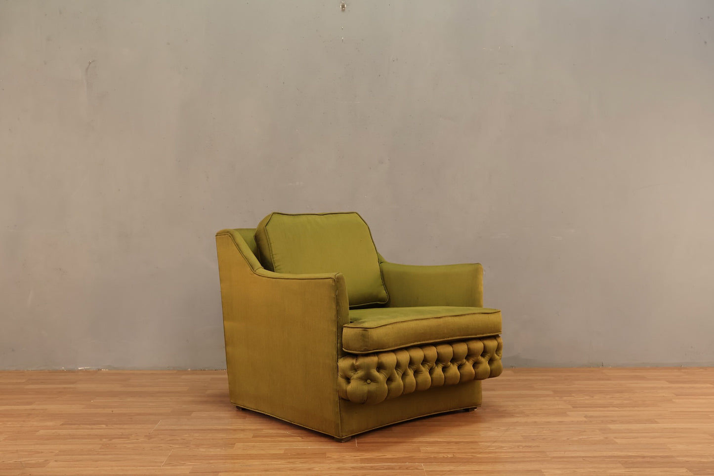 Chartreuse Sateen Tufted Armchair - ONLINE ONLY