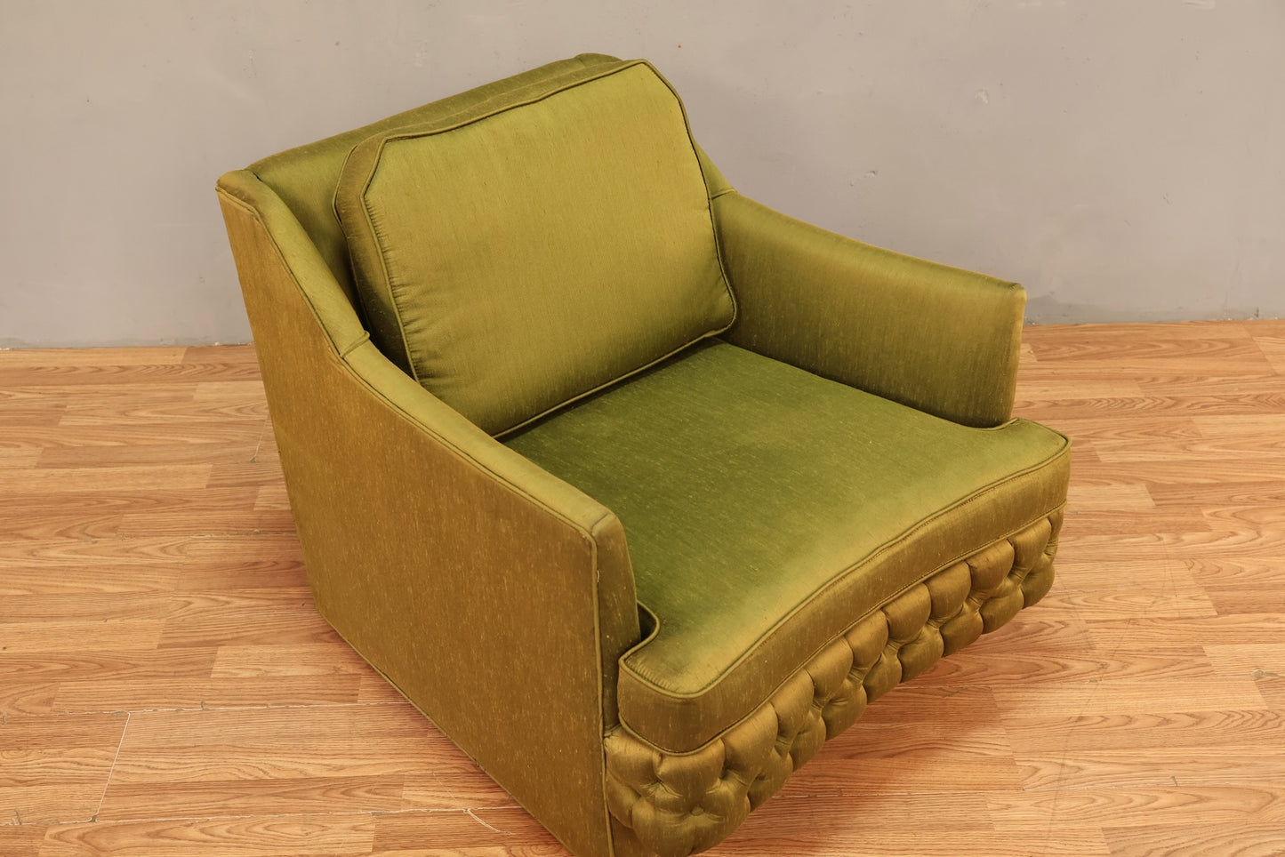 Chartreuse Sateen Tufted Armchair - ONLINE ONLY