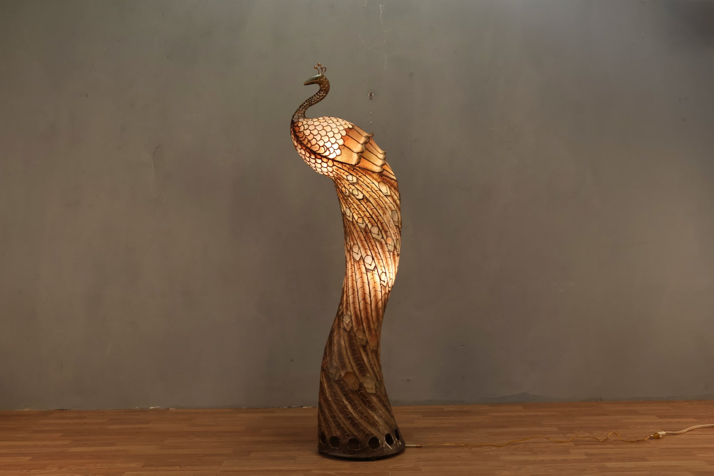Large Fiberglass Peacock Floor Lamp - ONLINE ONLY