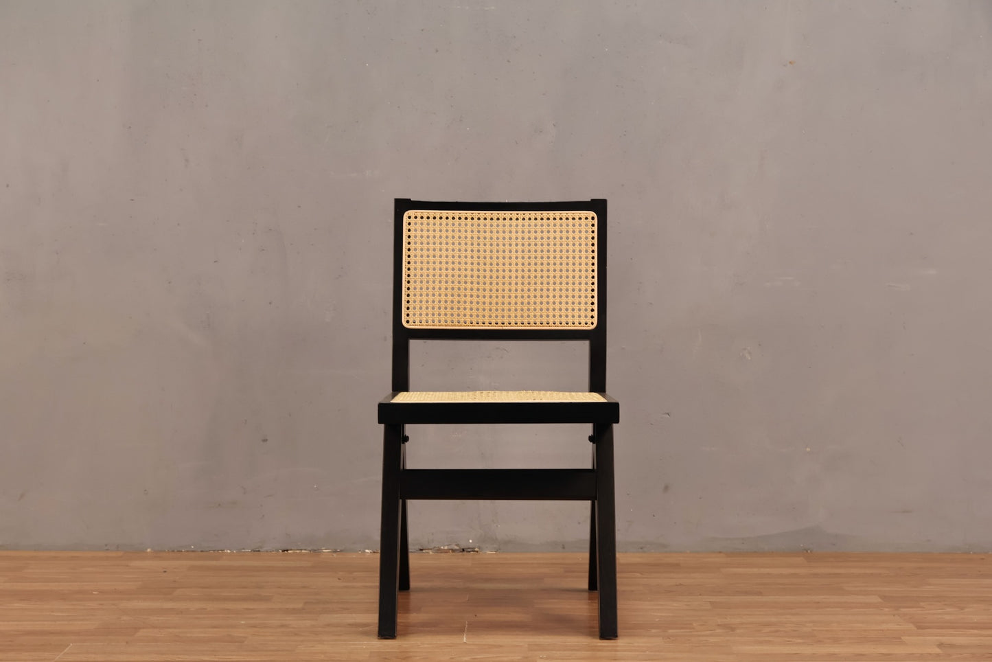 Pierre Jeanneret-Style Black & Cane Chair - Online Only