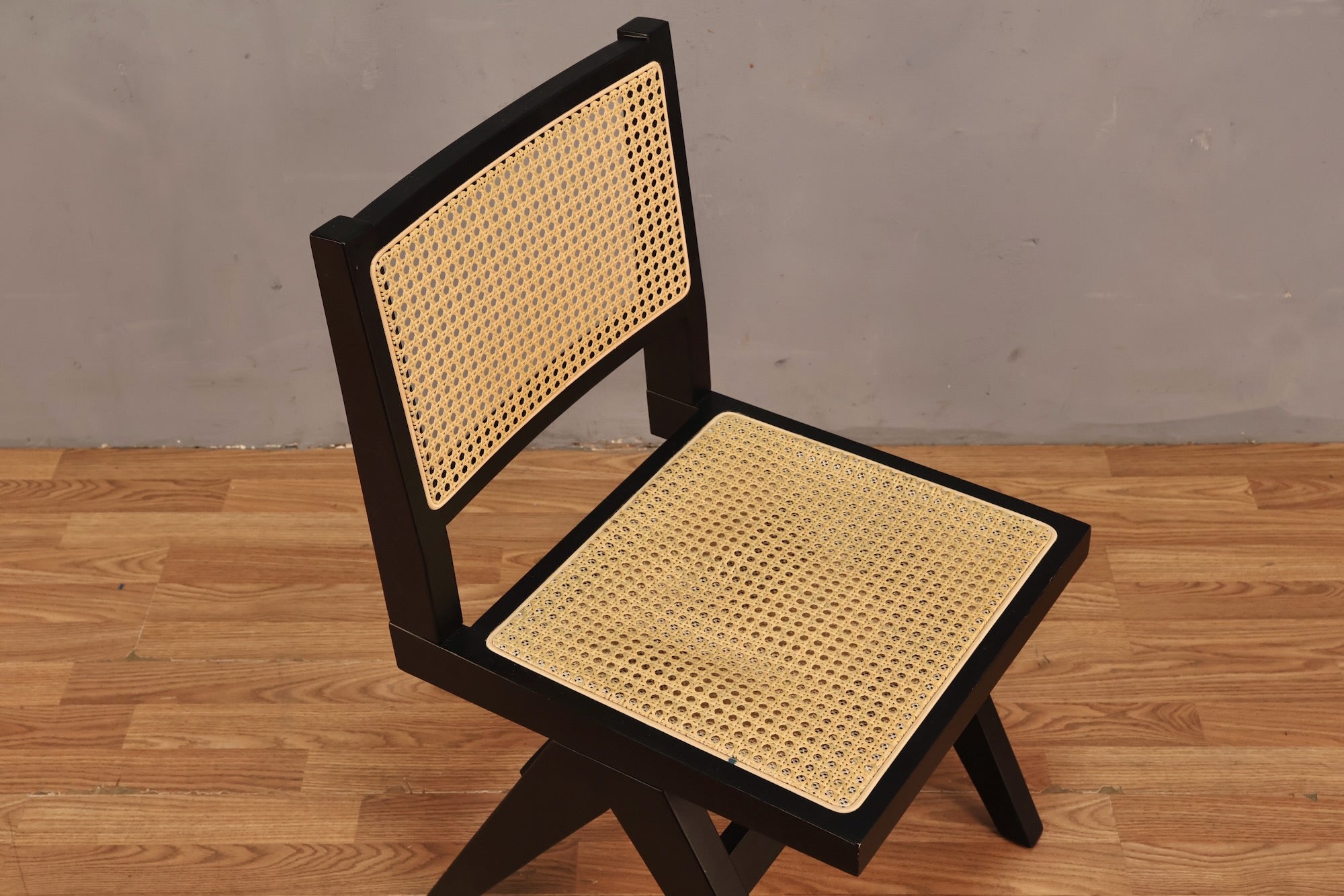 Pierre Jeanneret-Style Black & Cane Chair – Furnish Green