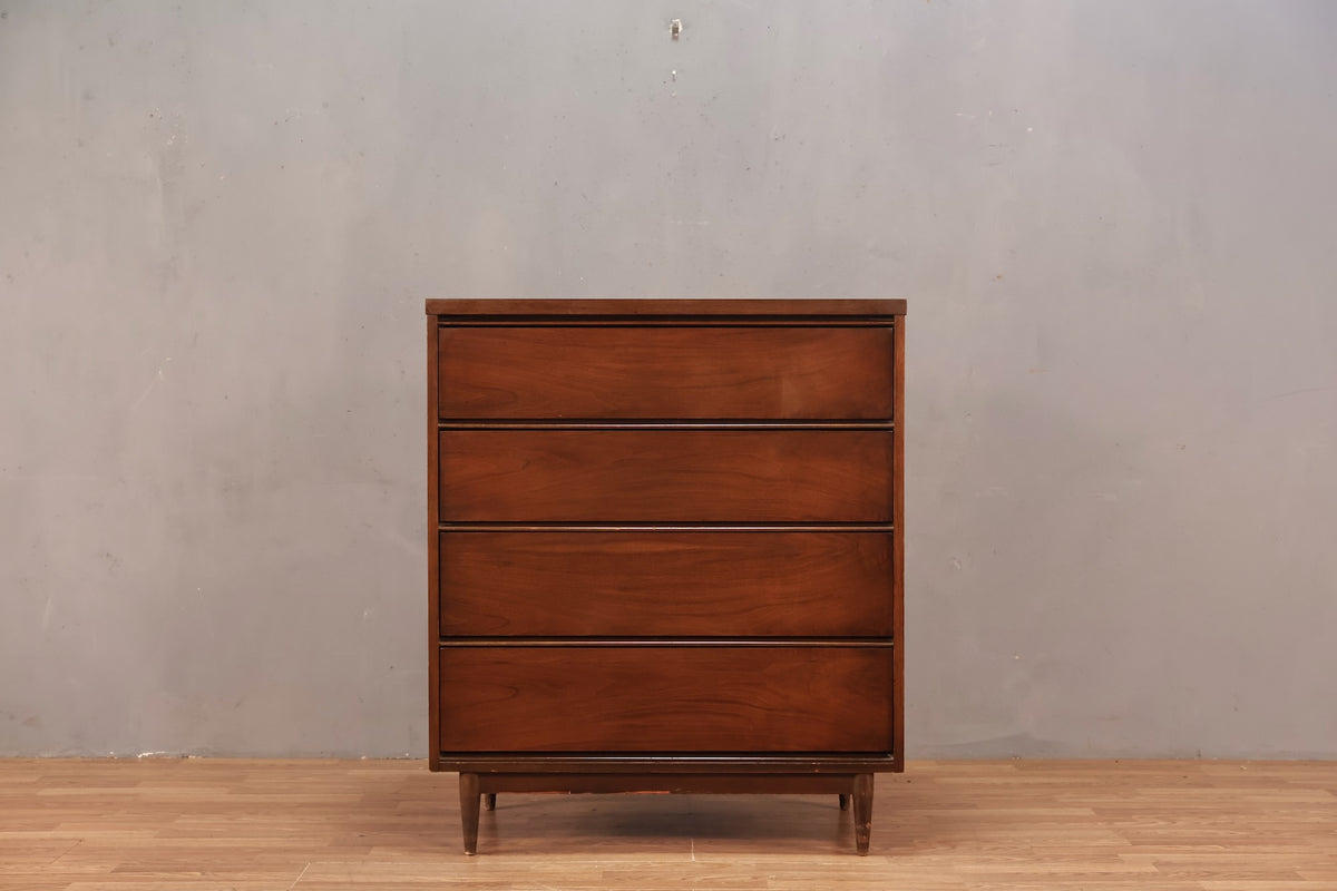 Mid Century Walnut & Laminate 4-Drawer Highboy Dresser