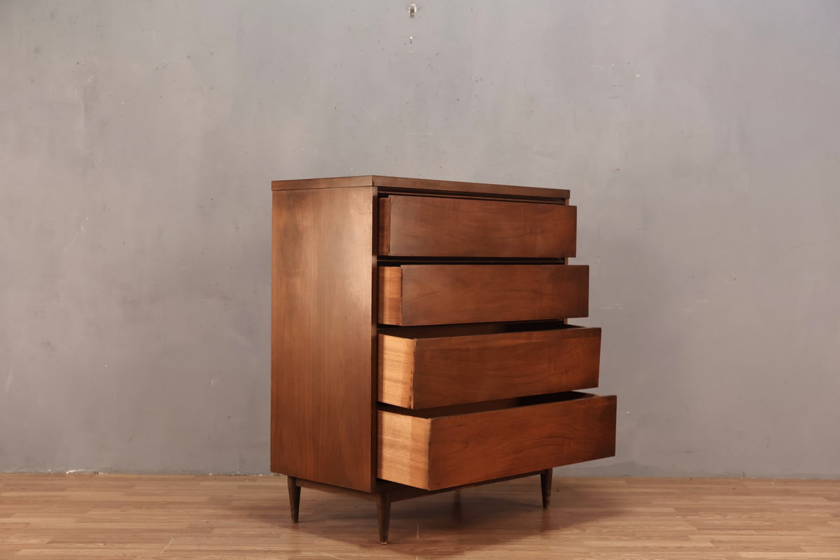 Mid Century Walnut & Laminate 4-Drawer Highboy Dresser