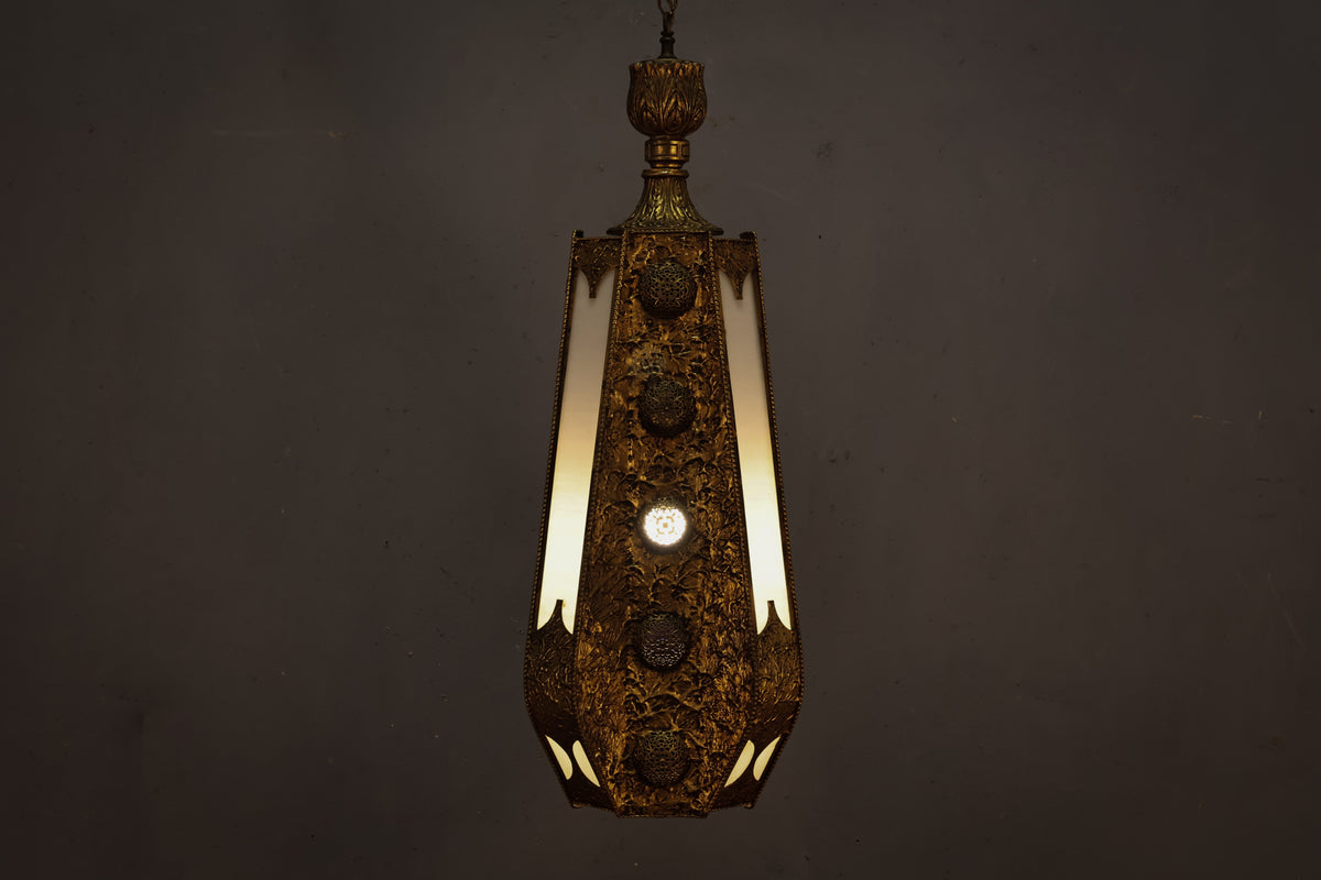 Moroccan Brass & Milk Glass Swag Lamp - ONLINE ONLY