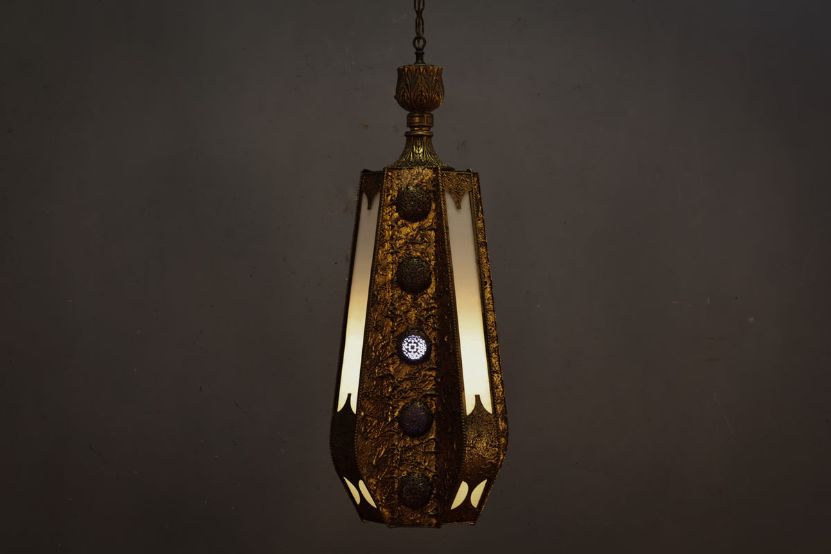 Moroccan Brass & Milk Glass Swag Lamp - ONLINE ONLY