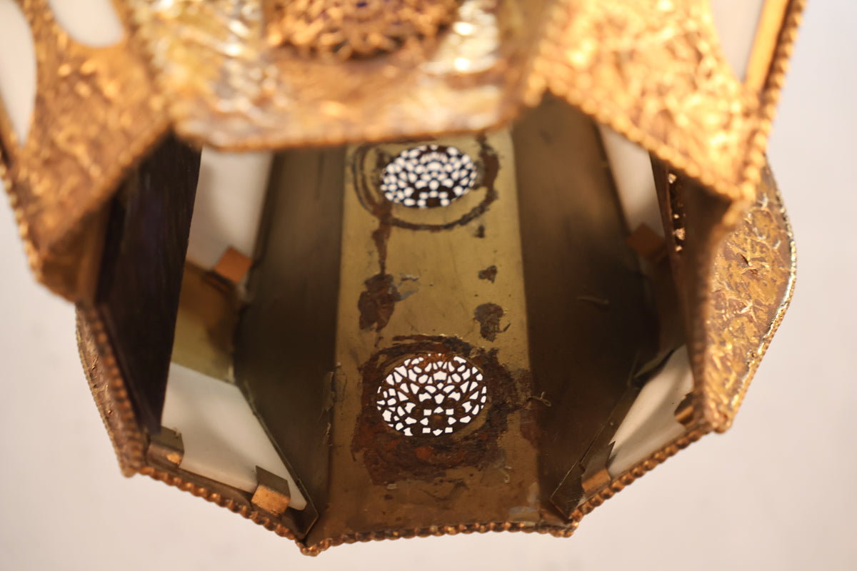 Moroccan Brass & Milk Glass Swag Lamp - ONLINE ONLY