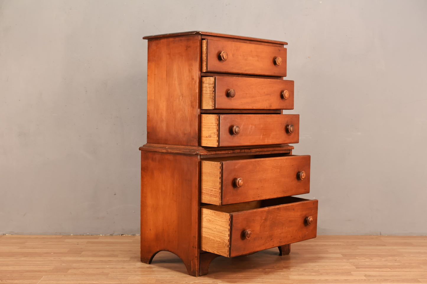 Country Maple 5-Drawer Highboy Dresser